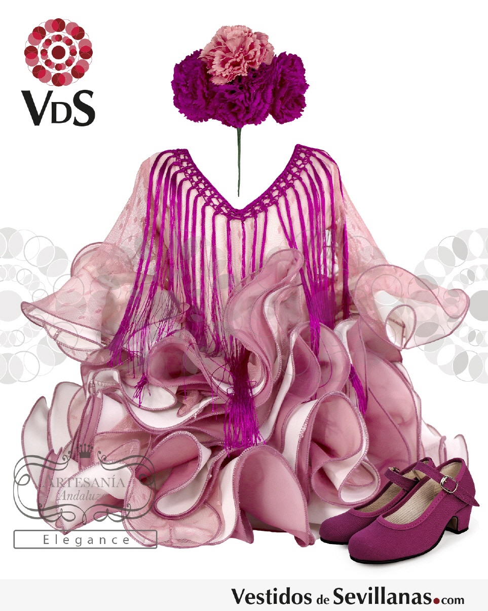 Traje de Flamenca AZ&Uacute;CAR Plumeti_3col